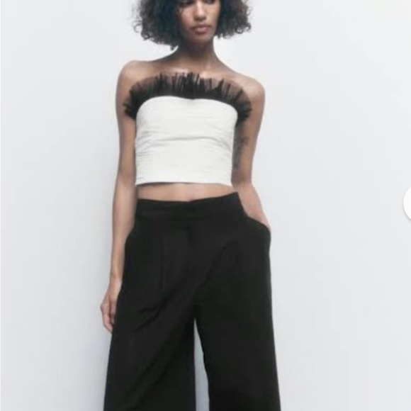 Zara Black and White Strapless Crop Top - Picture 2 of 4